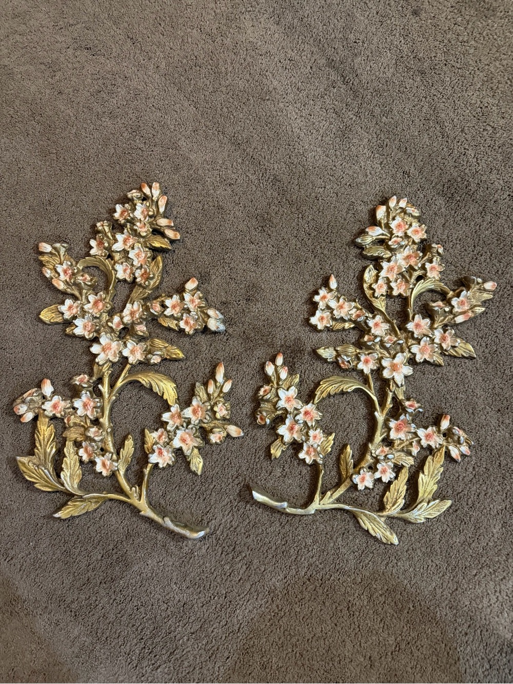 Vintage 1960s MCM floral branch plaques.